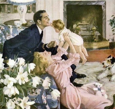 Trad Wife Aesthetic, Traditional Femininity, Vintage Illustration Art, Wise Woman, Pregnancy Photo, Nostalgic Art, Romance Art, Pulp Art, Family Art