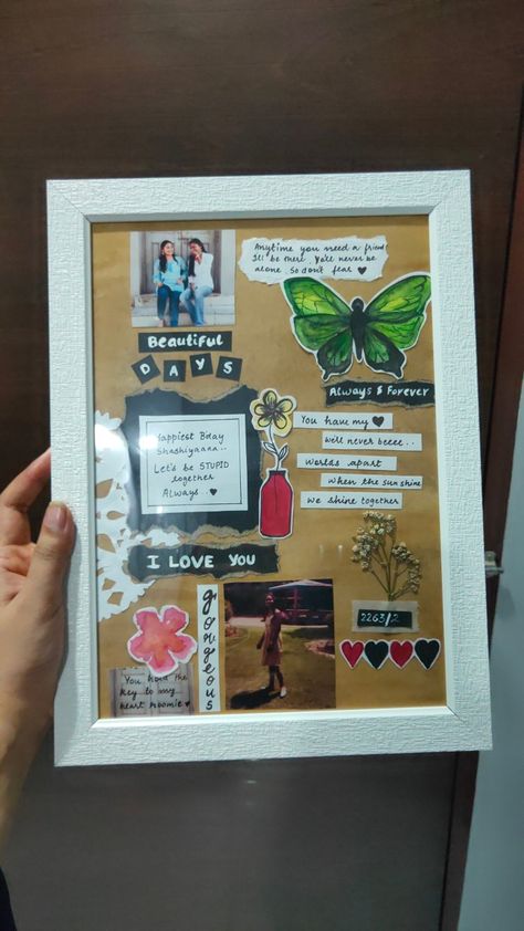 Photo Frame Homemade, Happy Birthday Frame Add Photo, Handmade Birthday Gift Ideas, Homemade Photo Frames, Aesthetic Gifts, Diy Photo Book, Friend Status, Love Scrapbook, Birthday Photo Frame