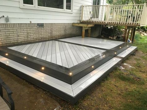 Backyard Wood Deck, Wood Deck Ideas, Grey Decking, Backyard Deck Ideas On A Budget, Deck Ideas On A Budget, Backyard Deck Ideas, Big Deck, Decking Ideas, Modern Deck