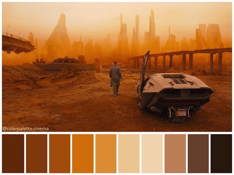 color palette (Blade Runner 2049). Cinema Color Palette, Color In Film, Movie Color Palette, Film Cult, Roger Deakins, Cinema Colours, The Truman Show, Denis Villeneuve, Color Script