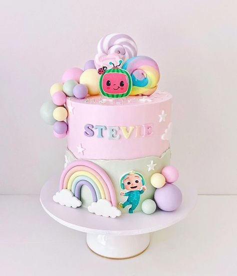 Cocomelon Cake Pastel Colors, Coconelon Girl Cake, Buttercream Cocomelon Cake, Easy Cocomelon Cake Ideas, Cocomelon Desserts, Pink Cocomelon Cake, Cocomelon Girl Cake, Cocomelon Girl Birthday Party, Pastel Cocomelon Party