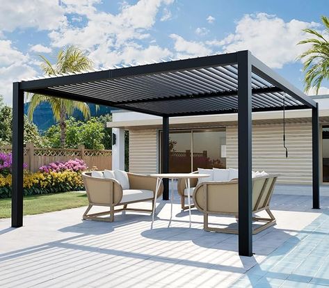 Amazon.com: Modern Patio Pergola with Louvered Roof, 10x13 Black Sturdy Backyard Pergola with Aluminum Frame Adjustable Sun Shade Roof for Deck Porch Garden Furniture Decoration : Patio, Lawn & Garden Roof For Deck, Black Pergola, Louvered Roof, Louvered Pergola, Patio Pergola, Deck Porch, Metal Pergola, Backyard Furniture, Aluminum Pergola