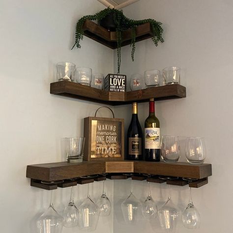 Wine Corner Shelves Corner Floating Wine Shelves Floating - Etsy Canada Farmhouse Corner Shelf, Wine Corner, Wooden Corner Shelf, Shelves Corner, Shelf Farmhouse, Shelves Floating, Indoor Bar, Wine Shelves, Cedar City