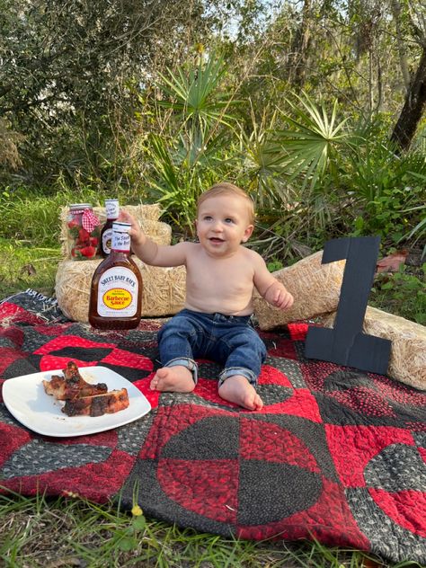 Sweet baby rays Rib Smash Photo Shoot, Bbq First Birthday Photoshoot, Rib Smash First Birthday, Bbq Smash 1st Birthday, Bbq 1st Birthday, Bbq First Birthday Party, Steak Smash First Birthday, Steak Smash, 1 Year Pictures