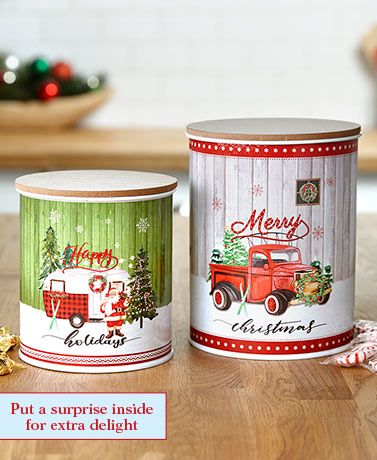 Christmas Decor & More - Sale | LTD Commodities Christmas Canisters, Minnie Mouse Pumpkin, Condiment Caddy, Vintage Parisian, Kitchen Canister Set, Metal Canisters, Baby Food Storage, Retro Campers, Merry Happy