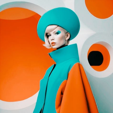 Turquoise with Orange Retro Futurism Fashion, Futurism Fashion, Pop Art Fashion, Girls Series, 3d Painting, Art Basel, Futurism, Retro Futurism, Artistic Photography