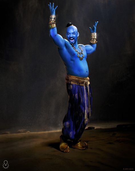 Adam Baines - Aladdin: Genie Vis Dev Aladdin Genie, Aladdin Sane Poster, Live Action Aladdin, Aladdin 2019, Disney Aladdin Genie, Genie Aladdin, Aladdin 1992, Light Magic, Visual Development