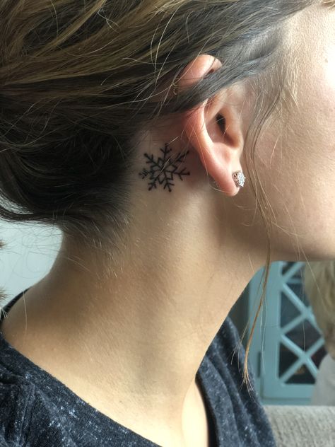 Snowflake Tattoo Behind Ear, Snowflake Neck Tattoo, Snowflake Tattoo Placement, Small Snowflake Tattoo, Celtic Drawings, Snowflake Tattoo, Winter Tattoo, Snow Tattoo, Small Neck Tattoos