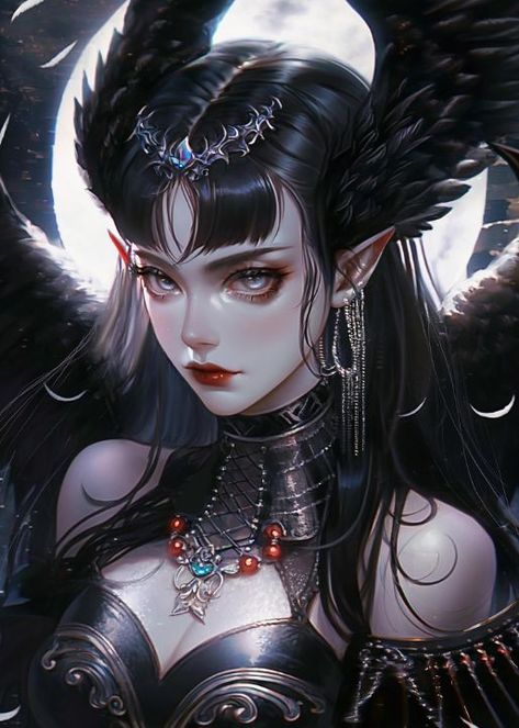 Seraphim: The Black Winged Angel - Anass Benktitou Black Winged Angel, Winged Angel, Black Wings, Angel And Devil, The Angel, Anime Style, Full Moon, The Moon, The Black