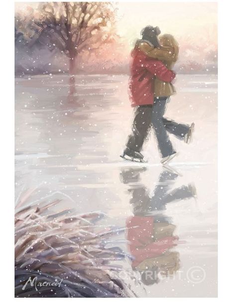 Ice Skating Couple, Ice Skate Drawing, Richard Macneil, Skating Couple, Snow Illustration, Winter Christmas Scenes, Image Halloween, Scene Drawing, Creation Photo