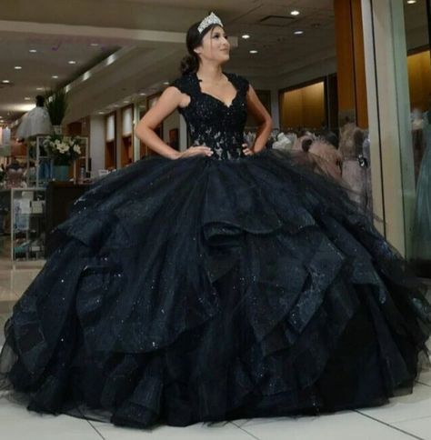 The Best Colors For Your Quinceanera Dress 2024 – MyChicDress Black Glitter Sweet 16 Dress, Mascarade Party Dresses Masquerade Ball Sweet 16, Sweet 16 Black Dresses, Black And White Quinceanera Theme, Sweet 16 Dresses Black, Black Quince Dress, Quince Inspiration, Lace Quinceanera Dresses, Lavender Prom Dress Long