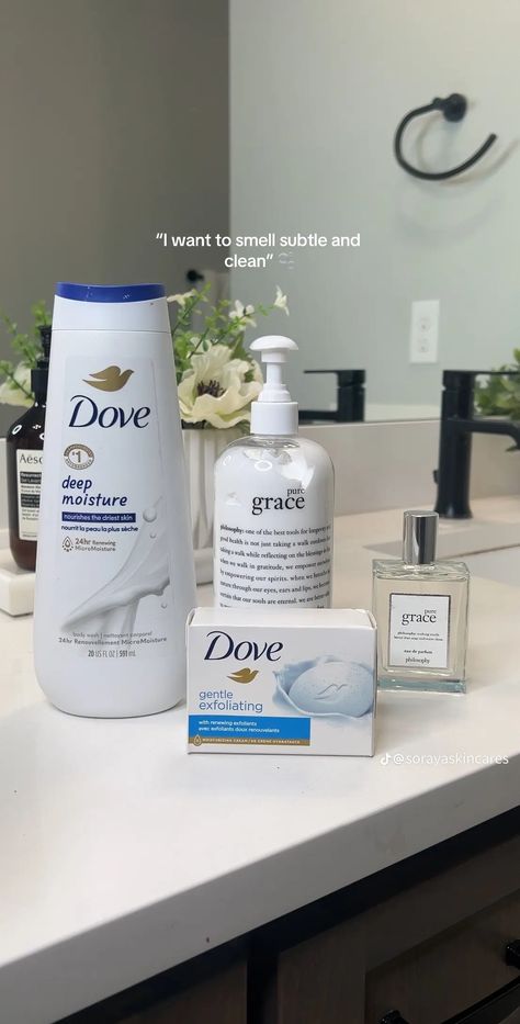 Cocoa Butter Shower Routine, Dove Scent Combos, Shower Combo Products, Dove Aesthetic Products, Blue Self Care Aesthetic, How To Smell Clean, How To Smell Fresh, Dove Body Care, Smell Good Aesthetic