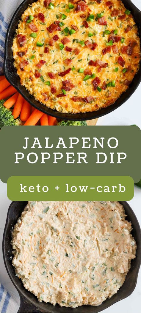 This keto and low carb jalapeno popper dip is perfect for all parties and gatherings. It makes the perfect appetizer that you throw together and bake in the oven. Serve it up with chips for non-keto, or celery for the keto friendly people! low carb appetizer | party dips | keto party dips Popper Dip Recipe, Jalapeno Popper Dip Recipe, Bacon Jalapeno Poppers, Jalapeno Popper Dip, Popper Dip, Jalapeno Peppers, Jalapeno Popper, Low Carb Appetizers, Low Carb Soup