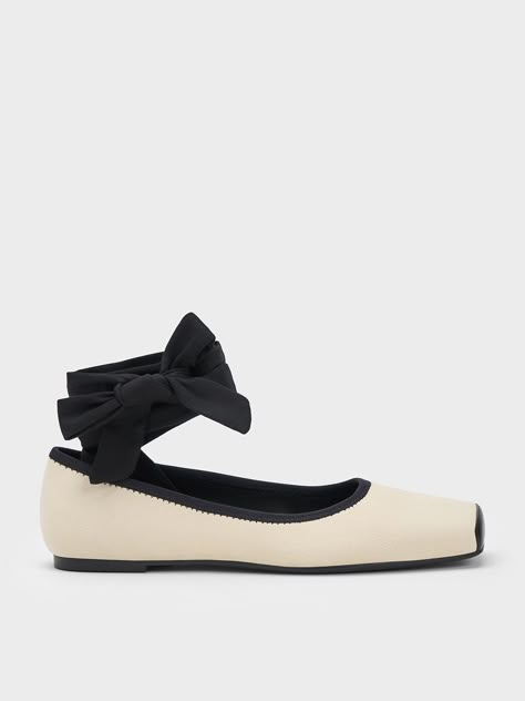 This item is part of our Online Exclusive selection, which consists of unique colourways and designs that are only available for purchase at CHARLESKEITH.COM. These ballerina flats make the perfect warm-weather outfit companions. They are made from lightweight canvas in beige and come with a smooth square-toe feature in black, which creates a striking visual contrast. With thick straps that will wrap around your ankles, there is no shortage of design elements to adore. Style yours with a linen Ballet Flats Square Toe, Charles And Keith Shoes, Street Accessories, Ballerina Heels, Ballerina Shoes Flats, Charles Keith, Spring Accessories, Faux Leather Heels, Warm Weather Outfits