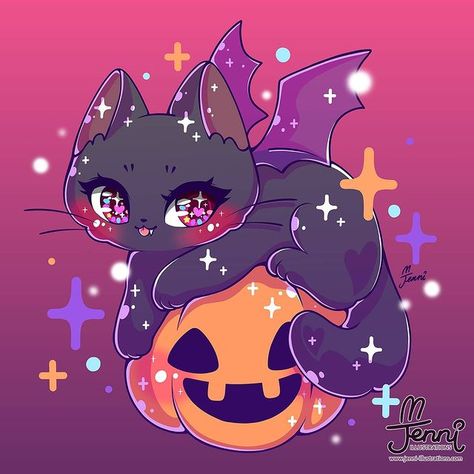 🌸🐰 J E N N I 🐰🌸 en Instagram: “She's kinda a bit batty 🦇💋🎃💕 . . . #vampire #vampirecat #bat #batty #bratty #halloweenseason #halloween #spooky #trickortreat #autumn #boo…” Jenni Illustrations, Kawaii Cat Drawing, Vampire Cat, Cute Cat Drawing, Images Kawaii, Cute Kawaii Animals, Cute Sketches, Image Chat, Cute Animal Drawings Kawaii