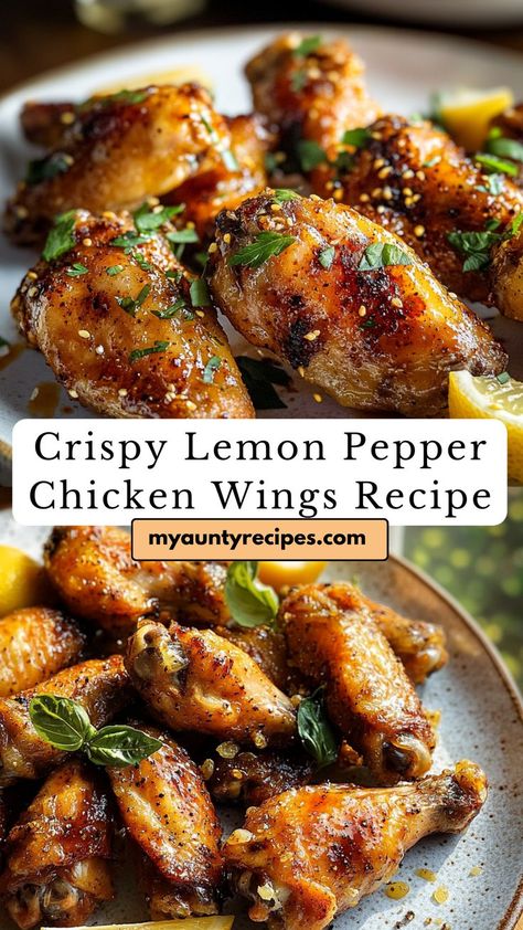 Transform your dinner table with these tangy, crispy lemon pepper chicken wings! Loaded with flavor, they’re the ideal choice for cozy fall evenings or weekend gatherings. Pair with your favorite dip for a memorable meal. Crispy Lemon Pepper Chicken, Honey Lemon Pepper Wings, Lemon Pepper Chicken Wings Recipe, Easy Snacks Healthy, Wings At Home, Baked Lemon Pepper Chicken, Pepper Chicken Wings, Party Appetizer Recipes, Snacks Homemade