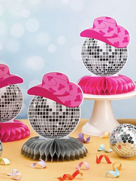 6Pcs, Disco Theme Party Honeycomb Centerpieces For 70s Birthday Party Decorations 70s Disco Cowgirl Party Table Toppers Disco Ball Paper Card Party Table Centerpieces For Bridal Shower Supplies FavorsI discovered amazing products on SHEIN.com, come check them out! Party Favor Centerpieces, Cowgirl Centerpieces, Centerpieces For Bridal Shower, 70s Birthday Party, Cowgirl Decorations, Disco Cowgirl Party, Cowgirl Party Decorations, 70s Birthday, 70s Party Theme