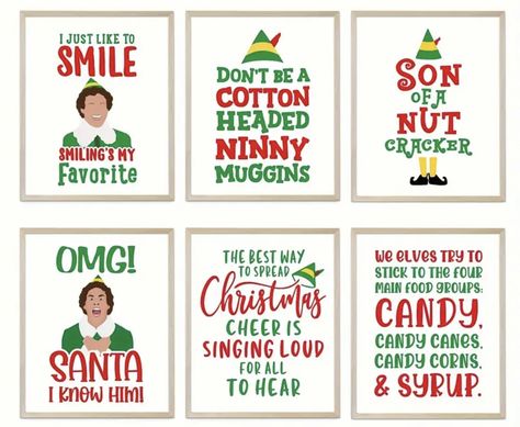 Buddy The Elf Craft, The Elf Christmas Decorations, Buddy The Elf Christmas Decorations, Elf The Movie Decorations, Elf Themed Christmas Decor, Elf Sayings, Christmas Door Decorations For Work, Prints For Room, Roblox Christmas