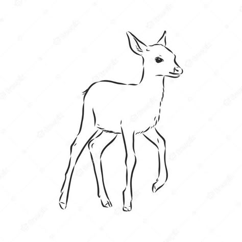 Deer Sketch Simple, Simple Deer Drawing, Fawn Sketch, Fawn Silhouette, Deer Sketch, Deer Vector, Small Deer, Deer Drawing, Blanket Ideas