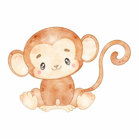 Digital watercolor illustration of cute ... | Premium Vector #Freepik #vector #kids-animals #baby-monkey #mammals #happy-animals Stunning Nursery, Monkey Drawing, Animals Giraffe, Monkey Illustration, Watercolor Paintings Of Animals, Cartoon Monkey, Nursery Wall Art Boy, Boys Room Wall Art, Woodland Animal Prints