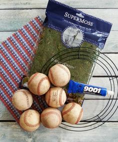 How To Make a Baseball Wreath For Your Front Door - Sippy Cup Mom Crafts With Baseballs, Softball Wreath, Baseball Wreath, Baseball Videos, Baseball Wreaths, Baseball Christmas, Baseball Crafts, Sports Wreaths, Baseball Decor