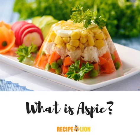 What is aspic, and why does everyone think that it's a culinary nightmare they were happy to wake up from in 1980? We can answer the first thing, but you'll have to decide for yourself whether it's a nightmare or not. Aspic is a savory gelatin that's made using meat or vegetables. It's generally considered to be a type of salad, and it was all the rage in the 1970s. In fact, you might recognize aspic from photos of vintage recipes, where the dishes were often creatively decorated. This made them Tomato Aspic, Aspic Recipe, Jello Mold Recipes, Everyday Food Recipes, Hotdish Recipes, Savory Meatballs, Slow Cooker Times, Winter Cooking, Inexpensive Meals