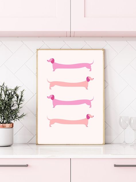 Pink Dachshund, Dachshund Nursery, Lucky Art, Preppy Art, Pod Design, Dog Nursery, Dog Room, Kids Room Poster, Pet Resort