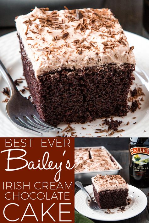 This Best Ever Bailey's Irish Cream Chocolate Cake is the perfectly moist and delicious, infused with Bailey's Irish Cream and topped with a fluffy sweet Irish Cream Buttercream Frosting and shaved chocolate! Recipe from thebusybaker.ca! #baileys #irishcream #stpatricksday #dessert #cake #chocolatecake #chocolate #indulge #buttercream #irishcreamfrosting #cakerecipe Irish Cream Chocolate Cake, Baileys Irish Cream Cake, Cream Chocolate Cake, Baileys Irish Cream Recipes, Irish Cream Cake, Baileys Cake, Irish Cream Recipe, Chocolate Baileys, Irish Desserts