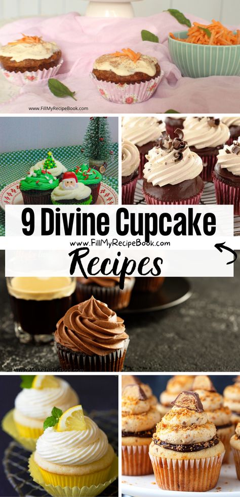 9 Divine Cupcake Recipes - Fill My Recipe Book Gourmet Cupcakes Recipes, Mini Cheesecake Cupcakes, Cupcake Recipes Unique, Gourmet Cupcake Recipes, Recipes To Bake, Cupcake Frosting Recipes, Cupcake Recipes From Scratch, My Recipe Book, Unique Cupcakes