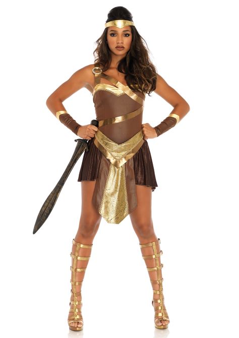 Golden Gladiator Gladiator Halloween Costume, Gladiator Halloween, Warrior Princess Costume, Adult Princess Costume, Gladiator Costume, Wonder Woman Accessories, Leg Avenue Costumes, Gladiator Costumes, Badass Halloween Costumes