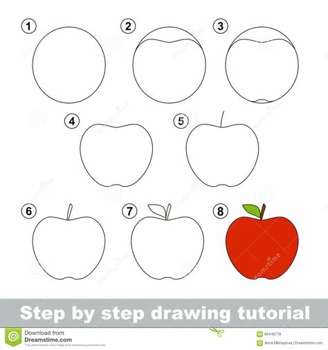 Apple Drawing Step By Step, Draw An Apple, Teach Kids To Draw, Draw Fruit, Fruit Drawings, Basic Drawing For Kids, Apple Drawing, Drawing Fruit, Drawing Classes For Kids