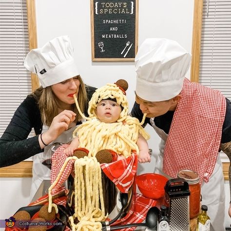 Spaghetti And Meatballs Costume, Meatball Costume, Meal Photo, Baby Pasta, Diy Baby Costumes, Italian Costume, Chef Costume