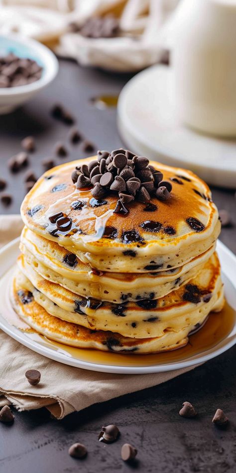 Chocolate Chip Pancakes [25 Minutes] - Chasety Homemade Chocolate Chip Pancakes, Chocolate Chip Pancake Recipe, Pastry Photography, Pancake Restaurant, Chocolate Chip Pancake, Chocolate Chip Pancakes Recipe, Best Homemade Biscuits, Homemade Biscuits Recipe, Mom On Timeout