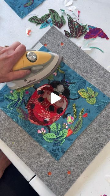 Collage Quilter on Instagram: "Finished up this cute little ladybug on my last live video! 🐞 I discussed what the next step is after collage, how to create a pleasing composition, and how to use fussy-cut elements. You can watch the entire video on YouTube!" Collage Quilter, Collage Quilter Emily Taylor, Laura Heine Collage Quilts Keepsake Quilting, The Next Step, Next Step, Live Video, My Last, Being Used, How To Use