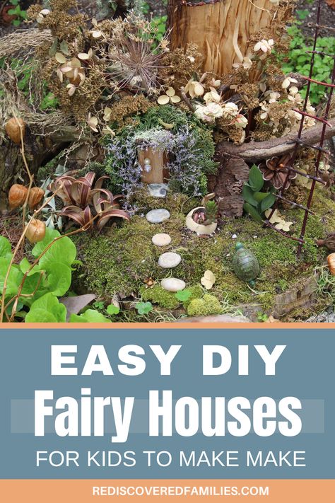 Discover how to make an enchanting fairy house with natural materials. These easy DIY ideas are perfect for an outdoor adventure with your kids. Turn twigs, leaves, and flowers into a miniature masterpiece. Enjoy the magic of creating together. Check out the instructions at rediscoveredfamilies.com. Fairy House Diy How To Make A, Build A Fairy House, Fairy Houses Kids, Diy Fairy House, Fairy Doors On Trees, Faerie Garden, Natural Building Materials, Easy Diy Ideas, Fairy Tree Houses