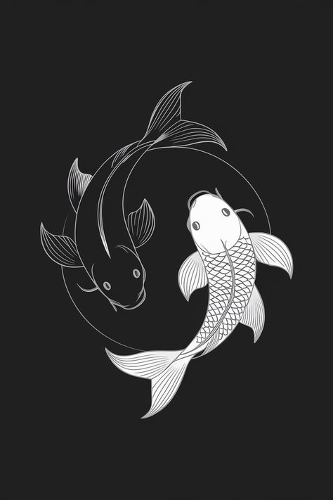 Ideogram Yin Yang Aesthetic, Two Fish, Yin And Yang, Tattoo Inspo, Koi Fish, Yin Yang, Koi, The White, The Black