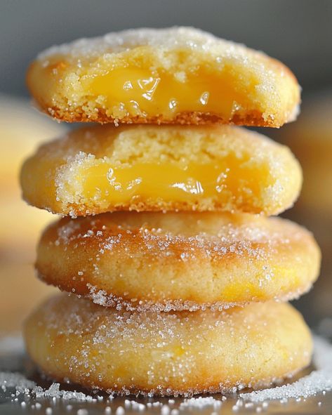 Lemon Sugar Cookies with Gooey Lemon Curd Filling Custard Filled Cookies, Lemon Curd Filled Cookies, Stuffed Lemon Cookies Recipe, Soft Lemon Cookies Recipes, Lemon Filled Cookies, What To Do With Lemon Curd, Cookie Filling Recipe, Lemon Filling Recipe, Cookies With Lemon Curd