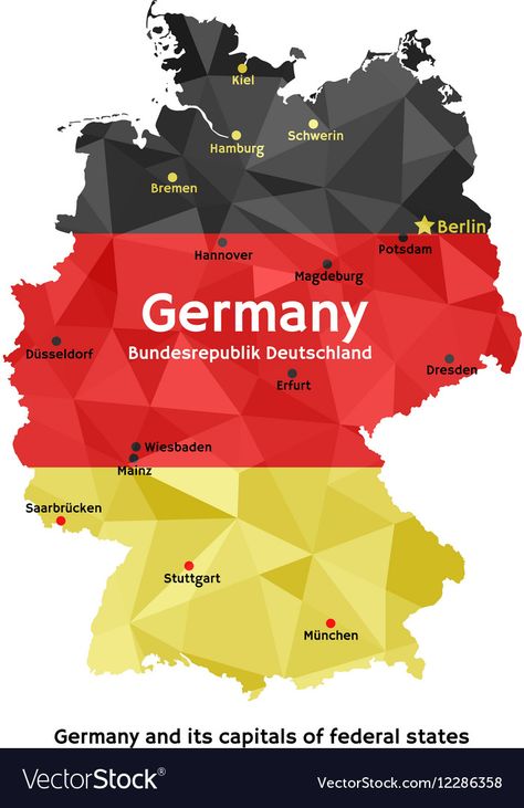 Vector geometric polygonal map of Federal Republic of Germany, Germany Map Illustration, Germany Maps, Old Apple Logo, World Map Europe, Flag Of Germany, Germany National Football Team, Map Of Germany, Germany Football, Germany Map