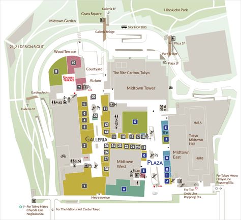 B1 | FLOOR MAP | TOKYO MIDTOWN Tokyo Map, Tokyo Midtown, Terrace Park, Nursing Room, Bicycle Parking, Restaurant Interior Design, Ritz Carlton, Car Parking, Restaurant Design