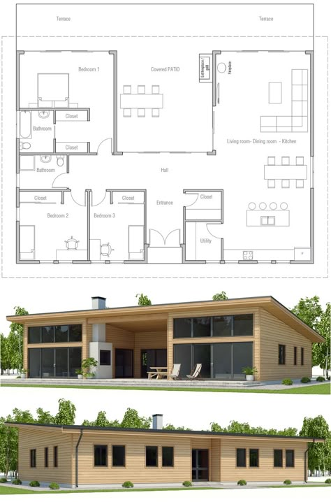 Floor Plan Hillside Cabin, Plan Floor, Quonset Hut, Shipping Container House Plans, A Small House, Casa Country, Beach House Plans, House Layout Plans, Beach Homes