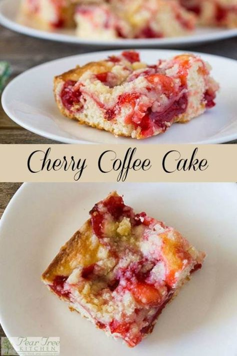 Quick & Easy Breakfast Treat - Cherry Coffee Cake is simple to make as it uses cherry pie filling. #recipes Sour Cherry Cobbler, Sour Cherry Recipes, Cherry Coffee Cake, Cherry Pie Filling Recipes, Easy Breakfast Treats, Quick Easy Breakfast, Cake Cherry, Cream Cheese Coffee Cake, Crumble Pie