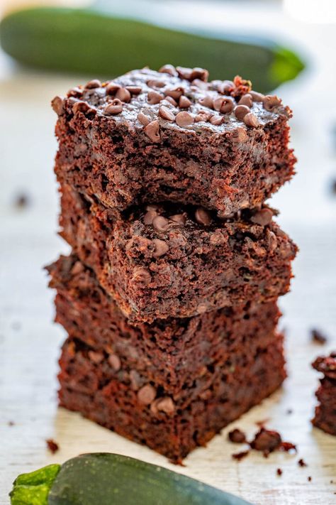 Zucchini Brownies - The BEST zucchini brownies that are EASY, made in one bowl, and no mixer required! Soft, fudgy, and almost taste like rich chocolate cake. They're filled and topped with mini chocolate chips to add even more fabulous chocolate flavor. And NO, you cannot taste the zucchini at all - promise! Chocolate Zucchini Brownies, Best Zucchini, Zucchini Brownies, Averie Cooks, Mixer Recipes, Texas Sheet Cake, Brownie Toppings, Easy Zucchini, Rich Chocolate Cake