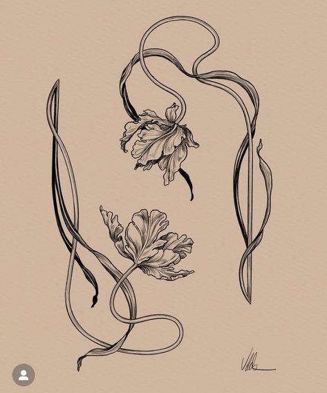 Art Deco Flower Tattoo, Unique Flower Tattoos, Art Nouveau Tattoo Design, Fleurs Art Nouveau, Gothic Tattoos, Art Nouveau Tattoo, Motifs Art Nouveau, American Traditional Tattoo Ideas, Nouveau Tattoo