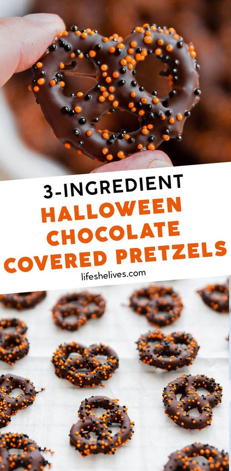 halloween chocolate covered pretzels pin 503x1024 - 3-Ingredient Halloween Chocolate Covered Pretzels Halloween Covered Pretzels, Halloween Desserts Pretzels, Halloween Dipped Pretzels, Halloween Chocolate Pretzels, Halloween Pretzel Ideas, Unique Halloween Treats To Hand Out, Halloween Dipped Pretzel Rods, Chocolate Covered Halloween Treats, Fall Chocolate Covered Pretzels