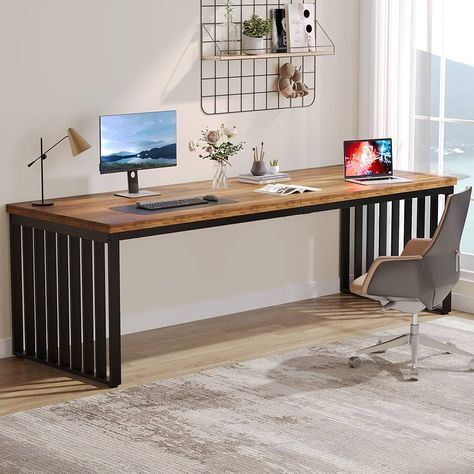 Amazon.com: Tribesigns 78.74" Extra Long Computer Desk 2 Person Desk, Double Long Desk with Heavy Duty Metal Frame, Double Workstation Study Desk for Home Office, Brown (Without Chair) (Gray & Black) : Home & Kitchen Desk 2 Person, Long Computer Desk, 2 Person Desk, Home Office Brown, Two Person Desk, Office Brown, Desk For Home Office, Double Desk, Computer Desks For Home