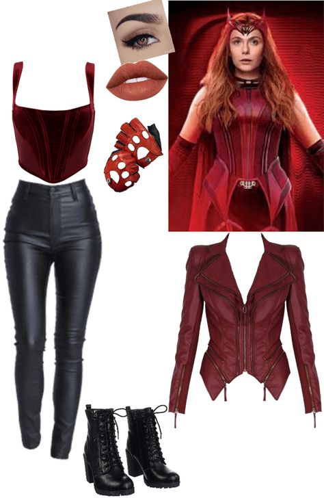 Wanda Maximoff Aesthetic Outfit, Daredevil Inspired Outfits, Wanda Outfit Ideas, Wanda Inspired Outfit, Wanda Outfit, Wanda Maximoff Costume, Wanda Maximoff Outfit Inspiration, Wanda Maximoff Inspired Outfits, Wanda Maximoff Outfit