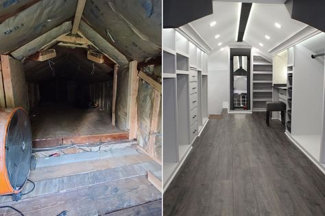 Closet Transformation, Attic Ideas, Attic Closet, Attic Renovation, Attic Remodel, Bedroom Images, Scary Places, Empty Spaces, Room Tour