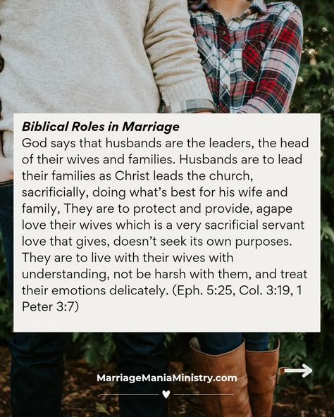 God created men and women differently ⬇️ In marriage, we have different roles. The husband has a unique role and a wife has a unique role - they compliment each other in marriage. ____________________ 🌟Comment BUNDLE to learn more about both our Bible studies called: The Covering, The Role of a Biblical Husband and The Helper-The Role of a Biblical Wife. Available in digital download. @marriagemaniaministry #biblestudy #marriage #christianmarriage #wife #husband #couplesbiblestudy Biblical Roles Of Husband And Wife, Biblical Husband, Biblical Wife, Wife Role, Couples Bible Study, Christ Centered Relationship, Christ Centered Marriage, Happy Marriage Tips, Husband And Wife Love