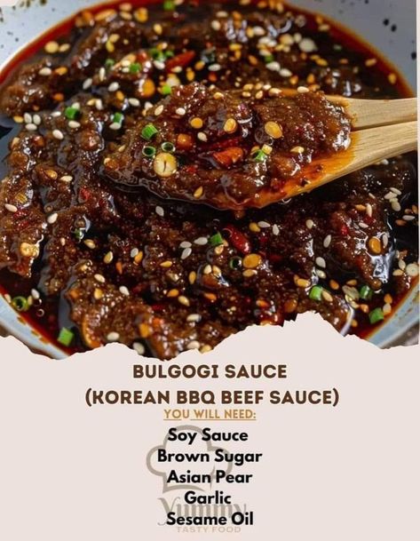 Bulgogi Sauce Recipe, Jerkey Recipes, Bulgogi Sauce, Korean Bbq Beef, Korean Bbq Sauce, Beef Sauce, Meat Marinade, Korean Side Dishes, Bulgogi Beef