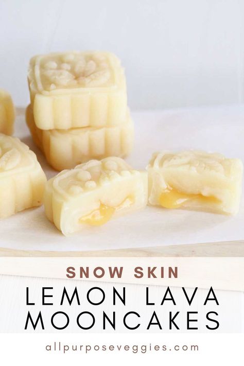 Baked Moon Cake Recipe, Lemon Moon Cake, Sweet Mooncake Recipe, Mooncakes Recipe Easy, Japanese Cookie Recipes, Snowskin Mooncake Filling, Easy Mooncake Recipes, Snow Skin Moon Cake, Snowskin Mooncake Recipe